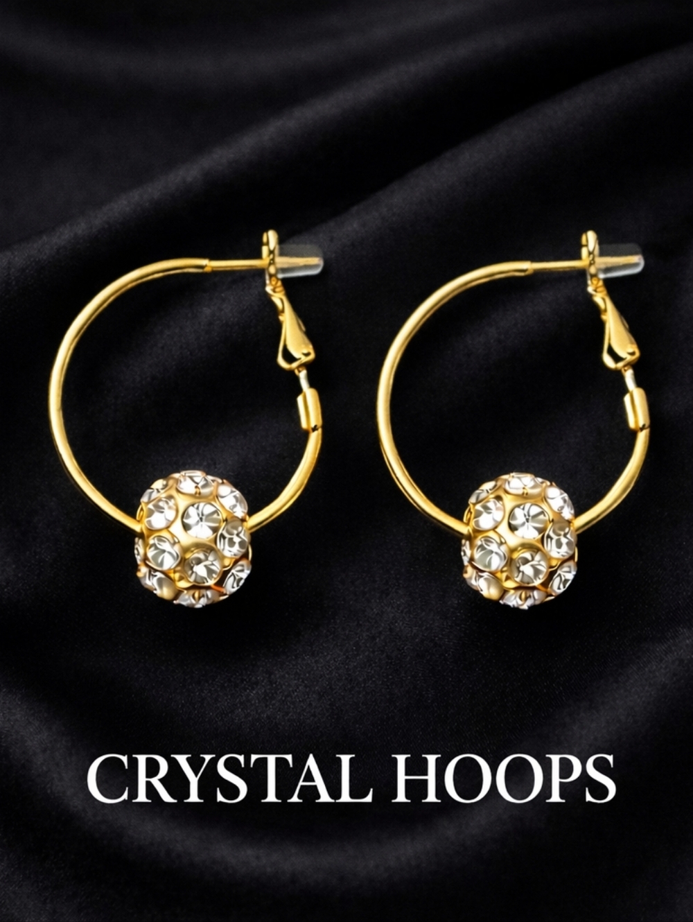 Gold Crystal Hoop Earrings | Rhinestone Ball Drop | Minimal Elegant Jewelry